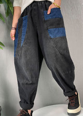 Natural Black Patchwork denim harem Pants