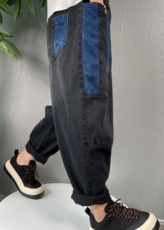 Natural Black Patchwork denim harem Pants