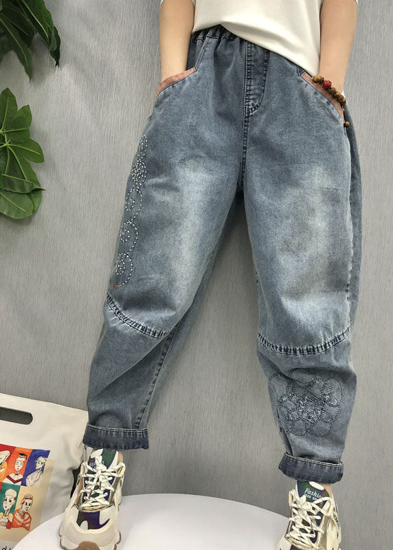 Natural Blue Embroideried Patchwork denim Pants