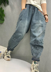 Natural Blue Embroideried Patchwork denim Pants