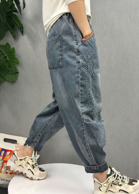 Natural Blue Embroideried Patchwork denim Pants