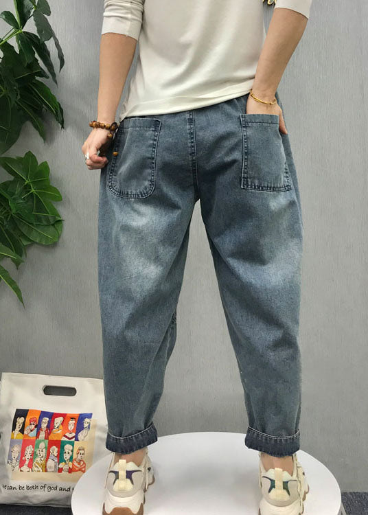 Natural Blue Embroideried Patchwork denim Pants