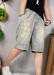 Naturblaue bestickte Jeansshorts