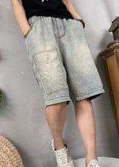 Naturblaue bestickte Jeansshorts