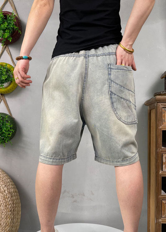 Naturblaue bestickte Jeansshorts