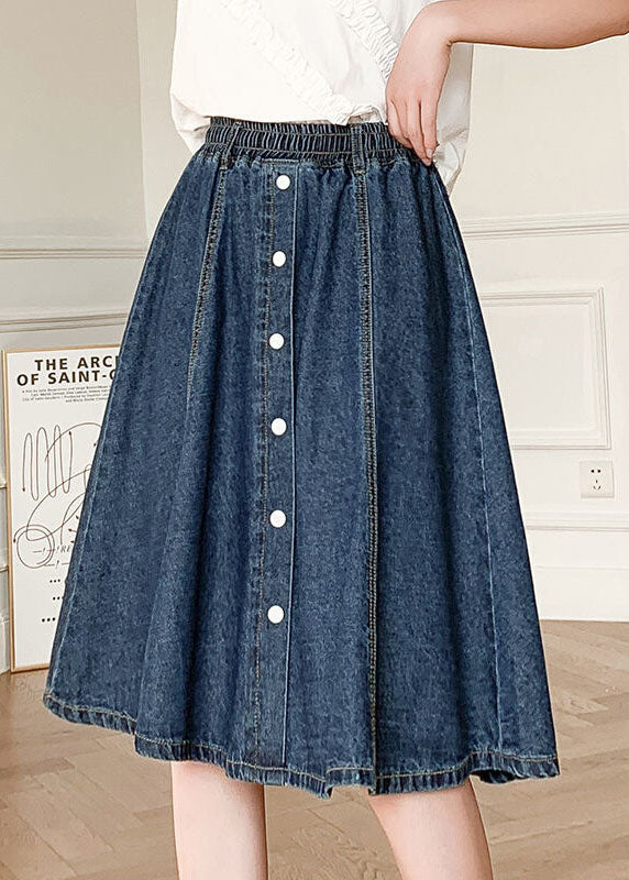 Natural Navy Elastic Waist Button 2022 Cotton Denim Skirts