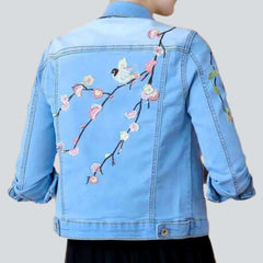 Nature embroidery short denim jacket