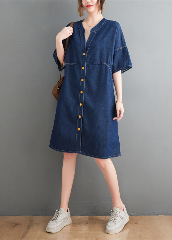 Navy Patchwork Denim Maxi Dress Oversized