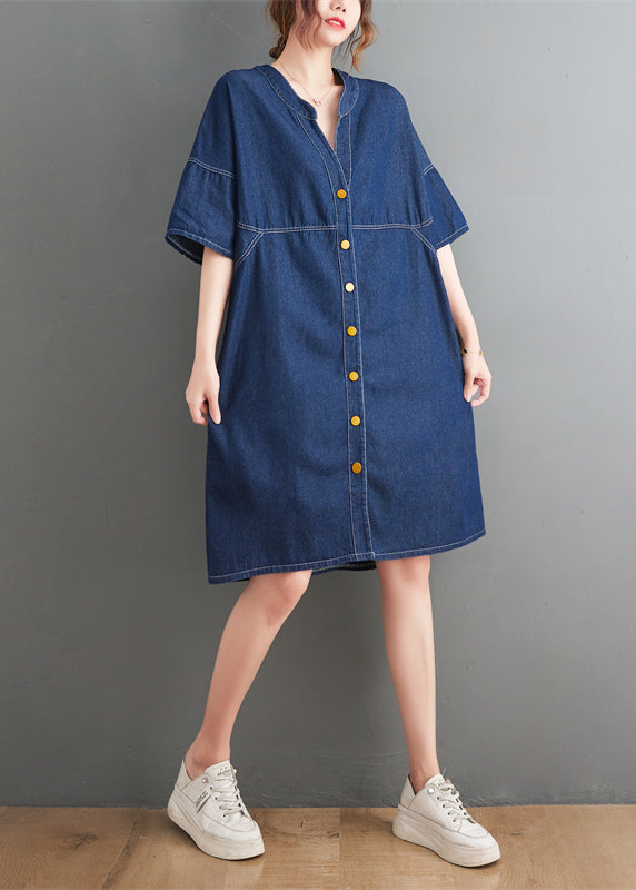 Navy Patchwork Denim Maxi Dress Oversized