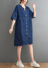 Navy Patchwork Denim Maxi Dress Oversized