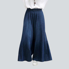 Navy pleated culottes denim pants