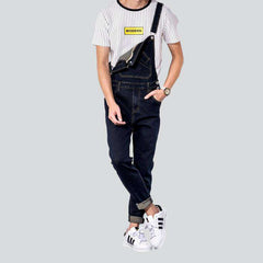 Navy slim men denim jumpsuit