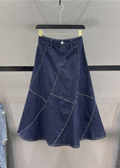 New Blue Patchwork High Waist Denim Fishtail Skirt Autumn