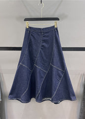 New Blue Patchwork High Waist Denim Fishtail Skirt Autumn