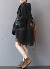 New dark gray denim coats trendy plus size hooded trench coat fine low high design coat