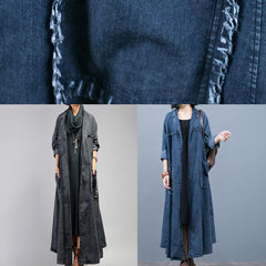 New plus size maxi coat fall denim black Notched Large pockets coat for woman