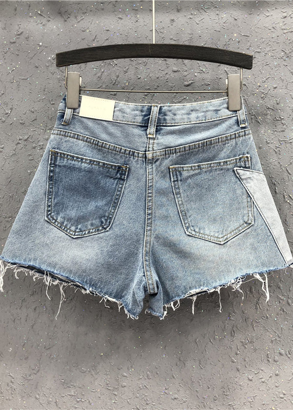 Novelty Blue Asymmetrical Patchwork High Waist Denim Shorts