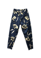 Novelty Navy Cartoon Print Pockets Patchwork Denim Pants Fall