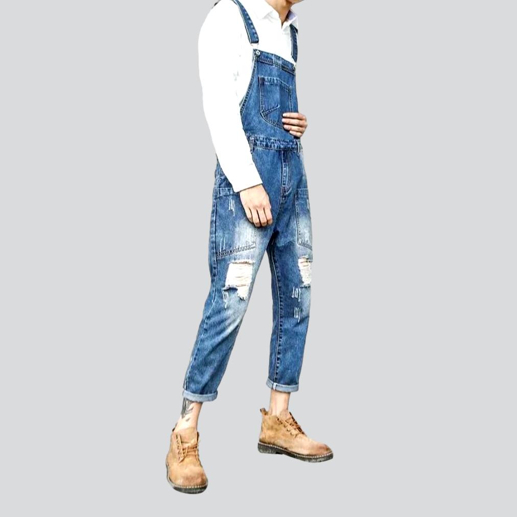 Straight pocket men denim jumpsuit