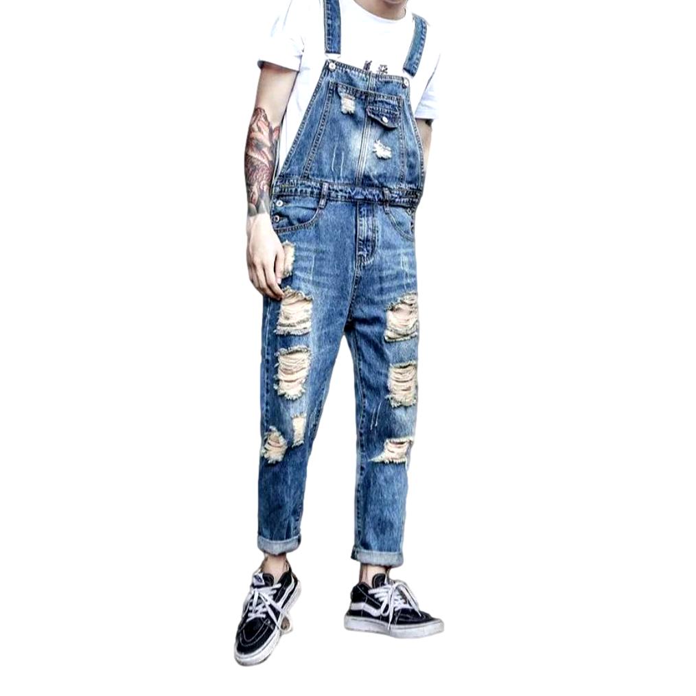 Stylish distressed men denim jumpsuit