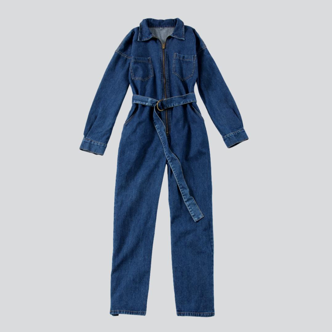 Oversized denim overall with zipper