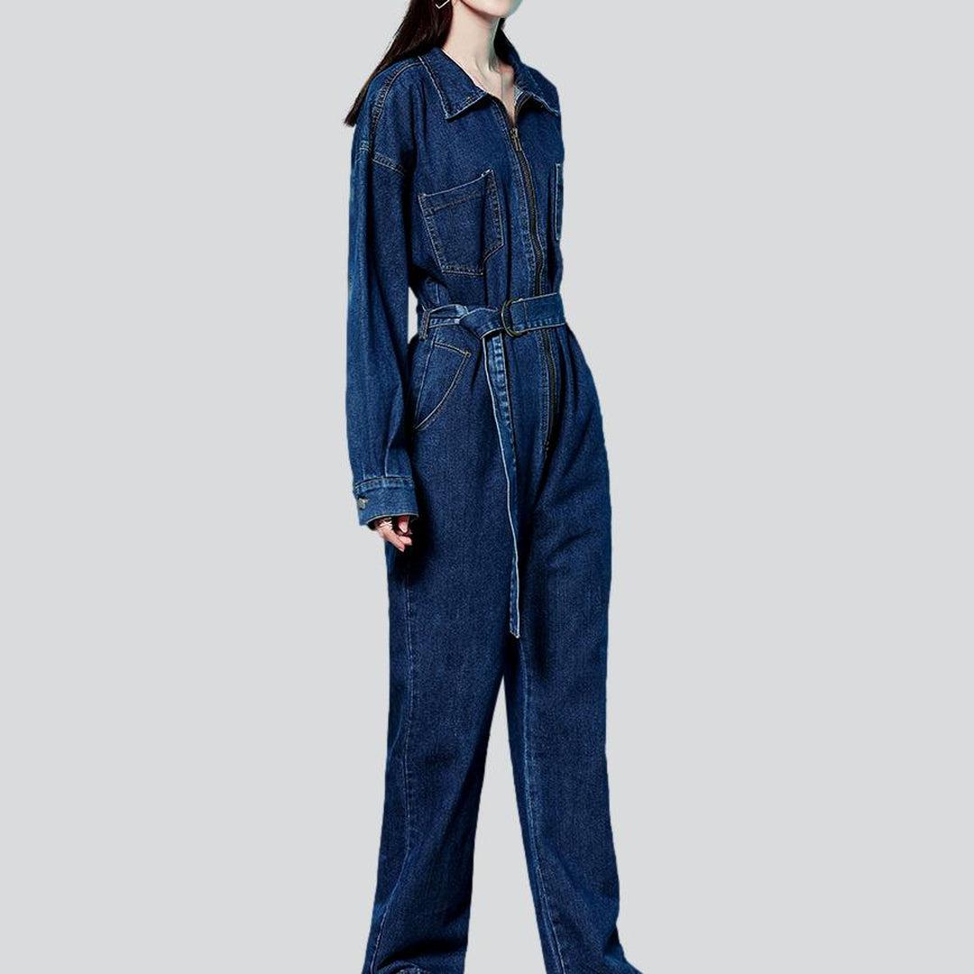 Oversized denim overall with zipper