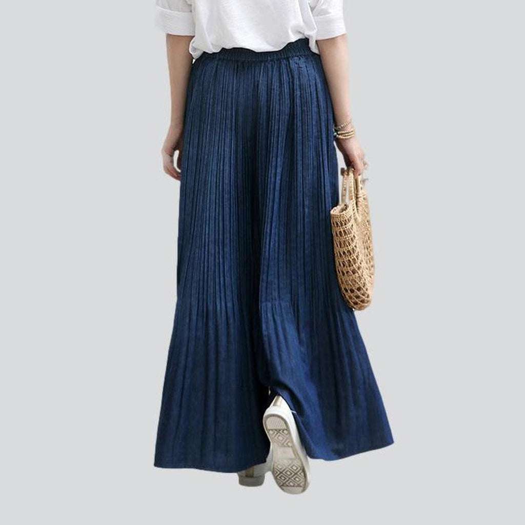 Navy pleated culottes denim pants