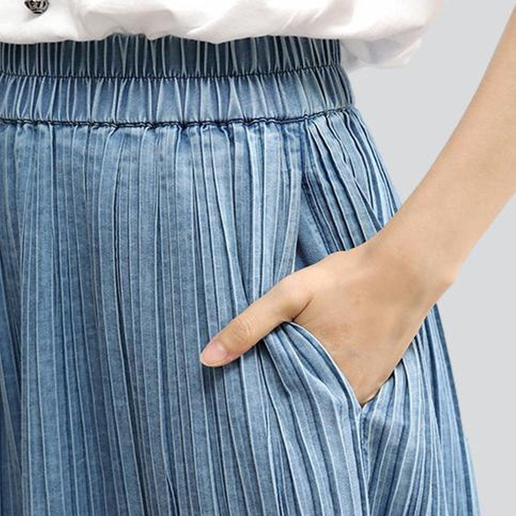 Pleated culottes women denim pants