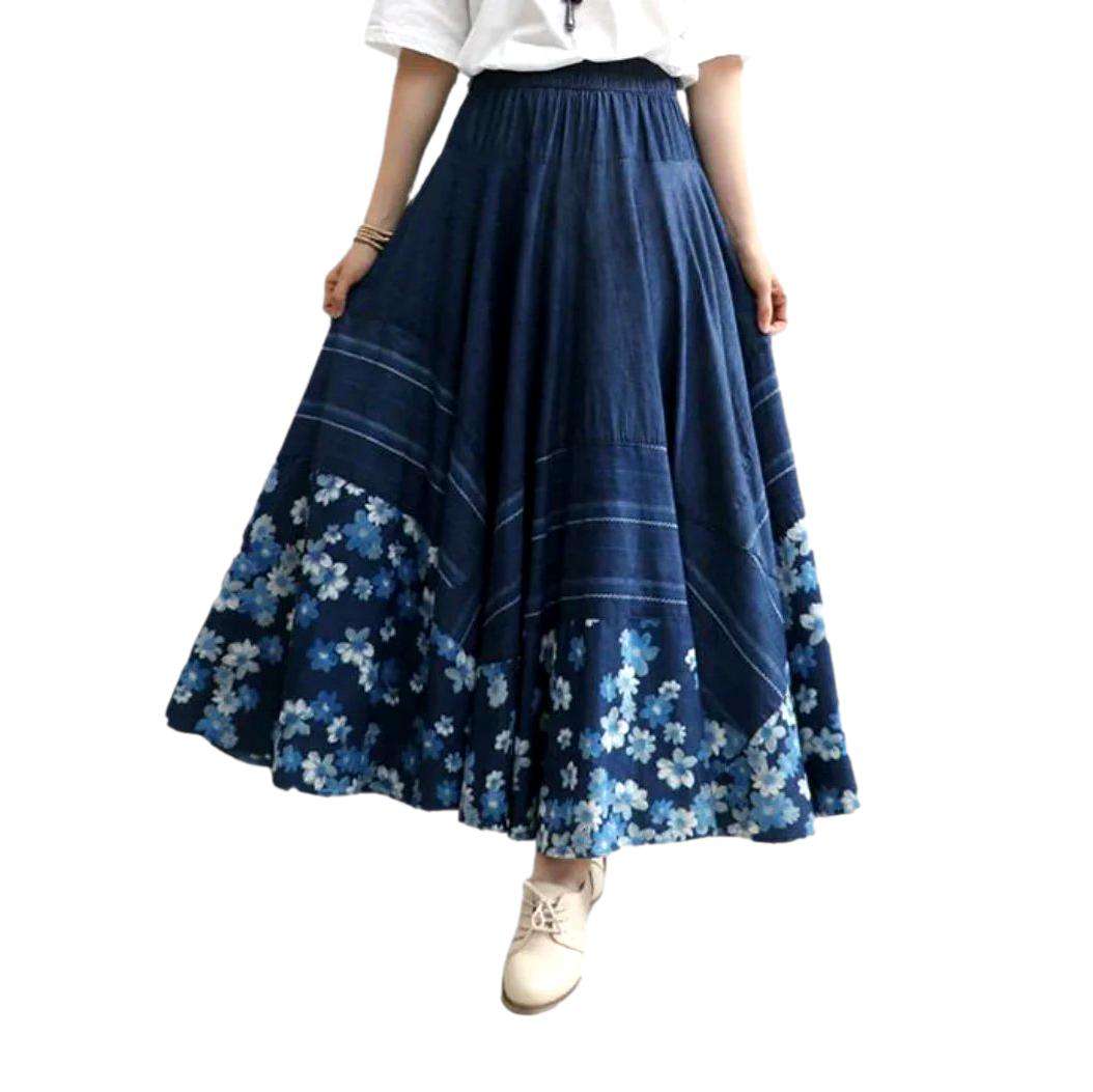 Bohemian fit & flare denim skirt