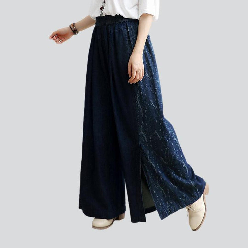 Slit hem culottes denim pants