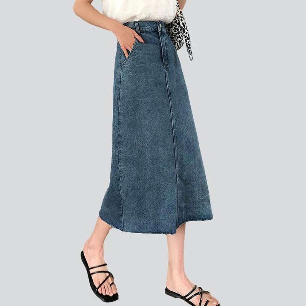 Long slit women denim skirt