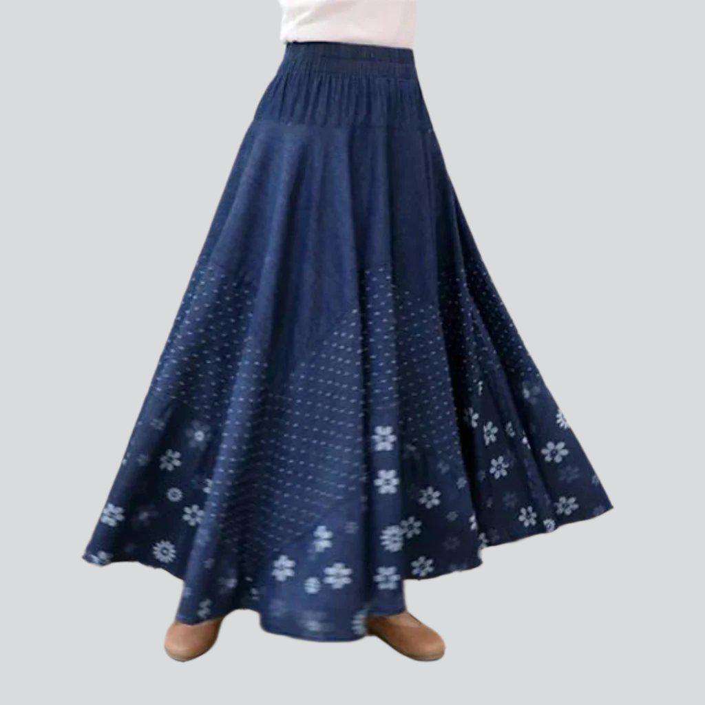 Boho chic long denim skirt