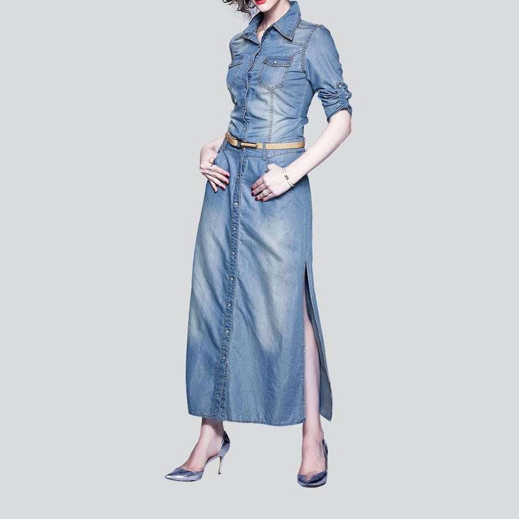 Light wash long denim dress