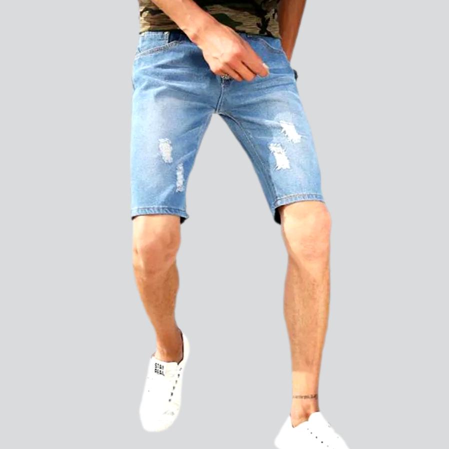 Slim whiskered ripped denim shorts