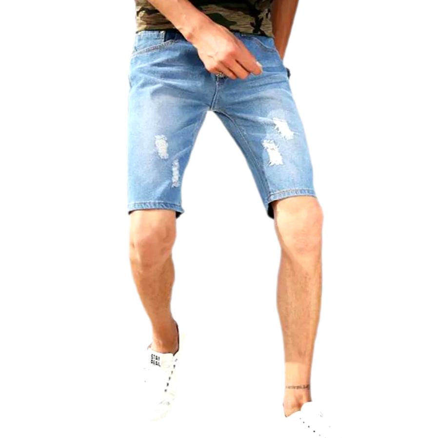 Schmale, zerrissene Jeansshorts mit Whiskers