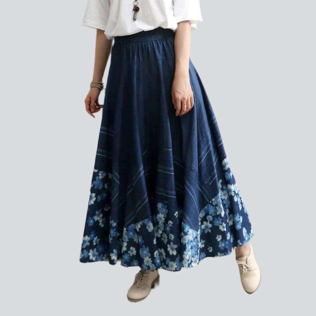 Bohemian fit & flare denim skirt