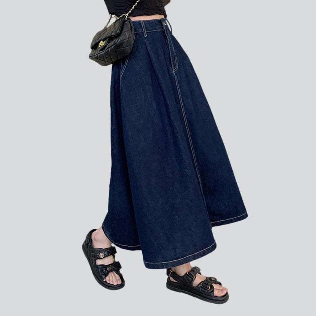 Long flare women denim skirt