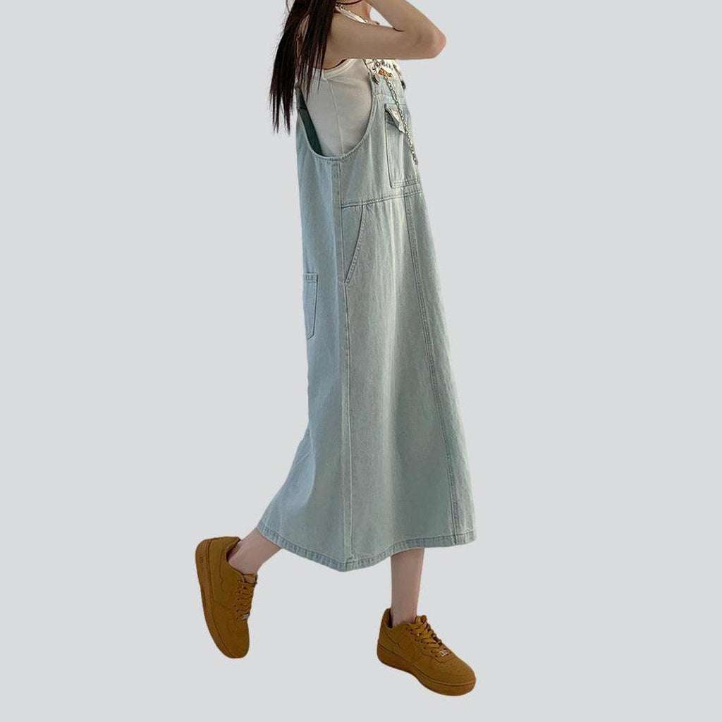 A-line long women denim dress