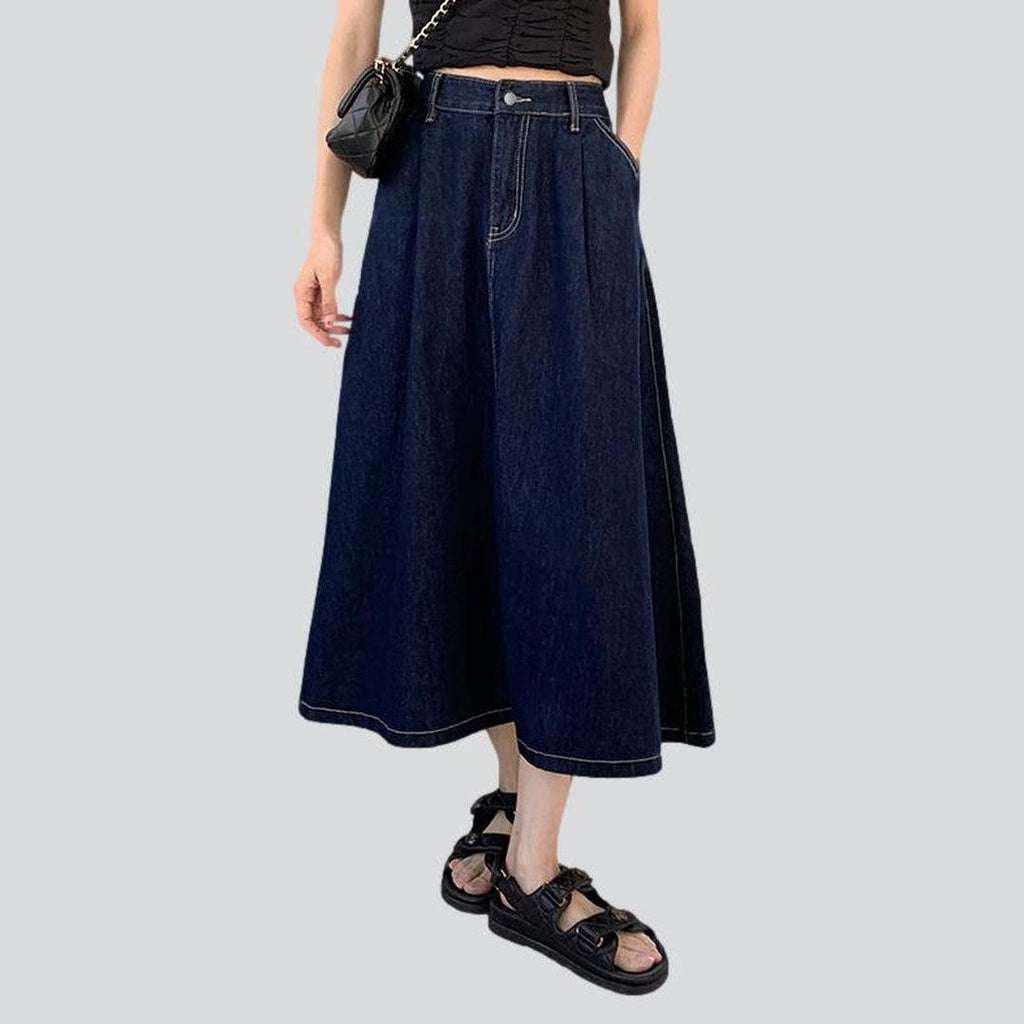 Long flare women denim skirt