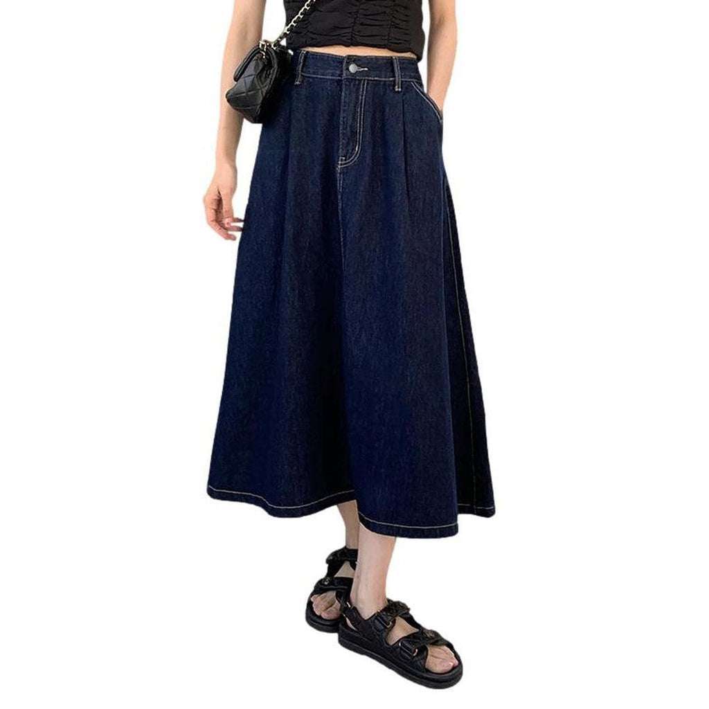 Long flare women denim skirt