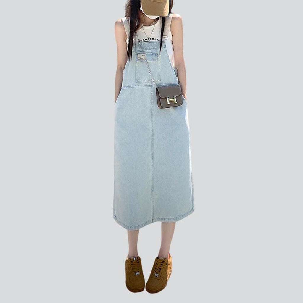 A-line long women denim dress