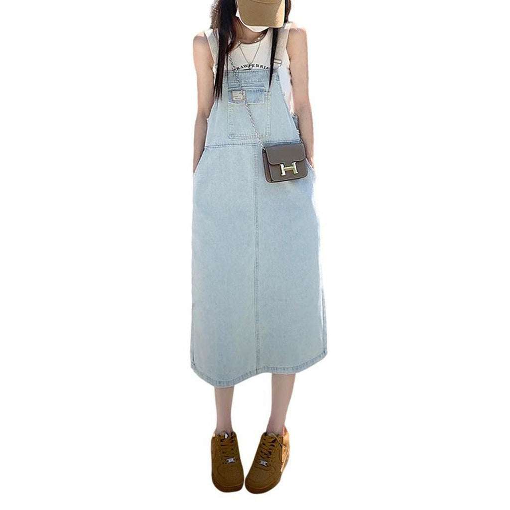 A-line long women denim dress