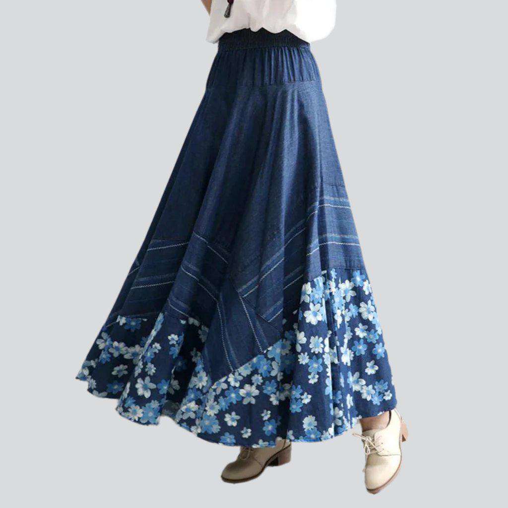 Bohemian fit & flare denim skirt