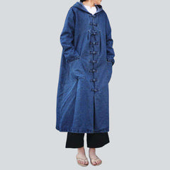 Chinese-style hooded denim coat