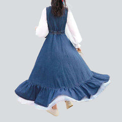 Asymmetric denim dress with ruffles