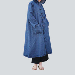 Chinese-style hooded denim coat