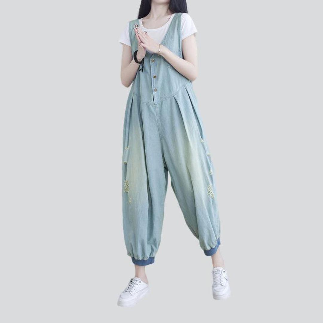 Ripped baggy women denim jumpsuit