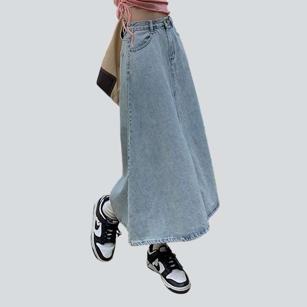 Light blue bleached denim skirt