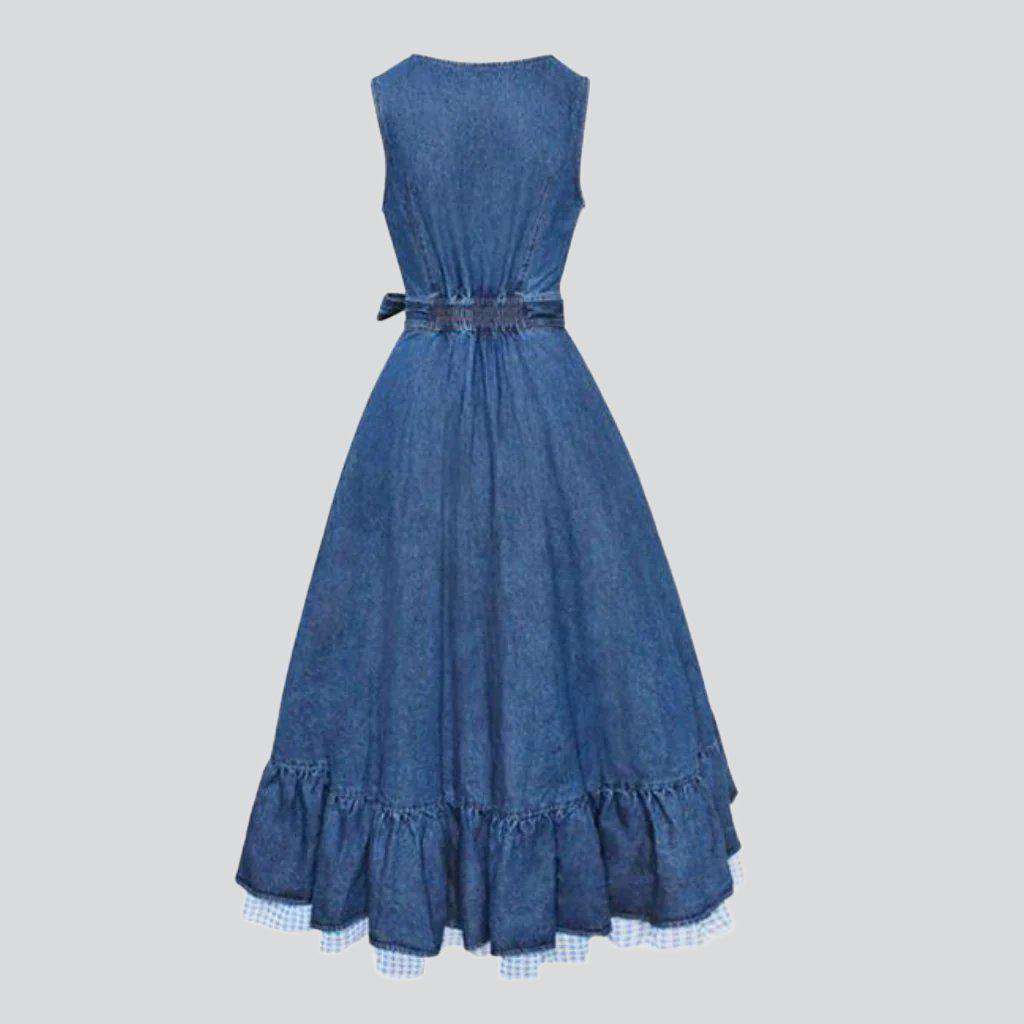 Asymmetric denim dress with ruffles