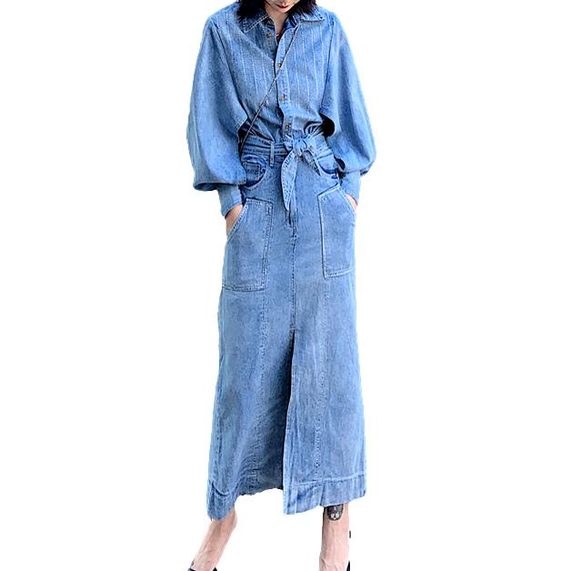 Shirt top long denim dress